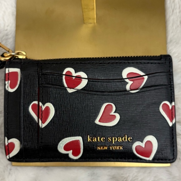 Kate Spade ♠️ Stencil Heart Wristlet Wallet Keychain with clip for D rings. GUC - Picture 1 of 12